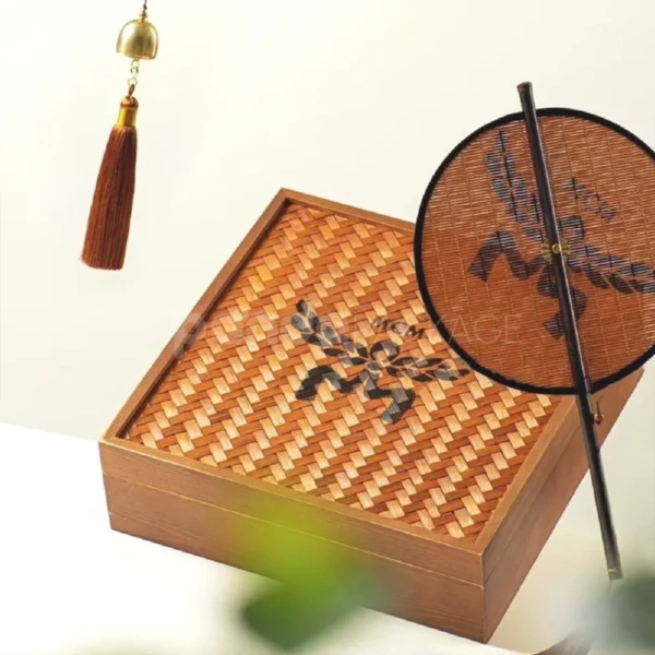 Oriental Bamboo Weave Gift Box with Tassel and Ink-Inspired Motif