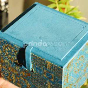Royal Blue Jewelry Box with Ornamental Gold Foil Embellishment