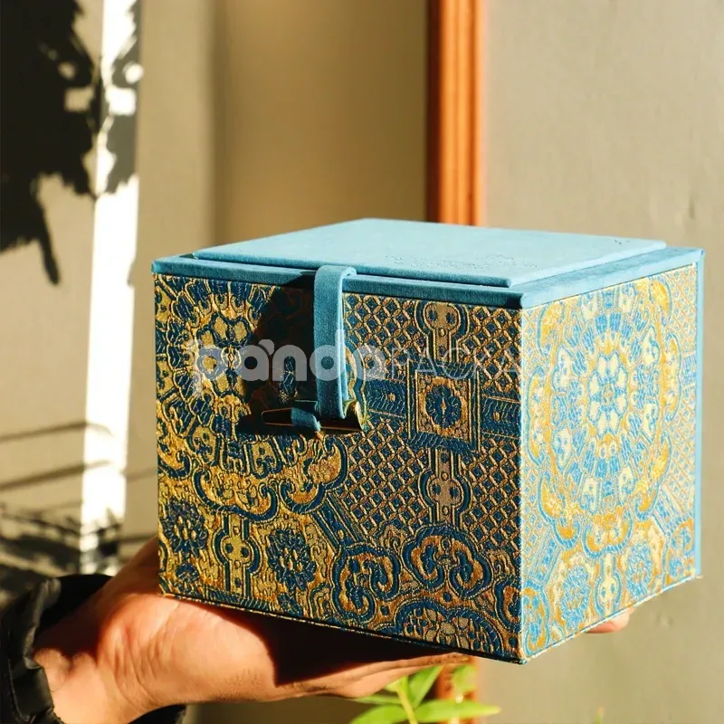 Royal Blue Jewelry Box with Ornamental Gold Foil Embellishment