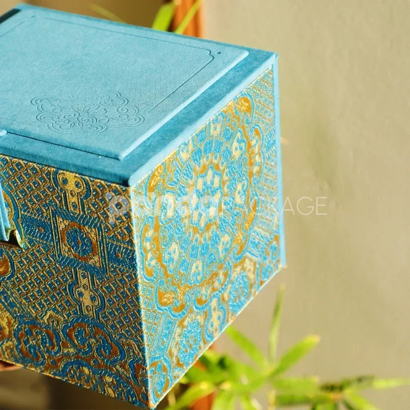 Royal Blue Jewelry Box with Ornamental Gold Foil Embellishment