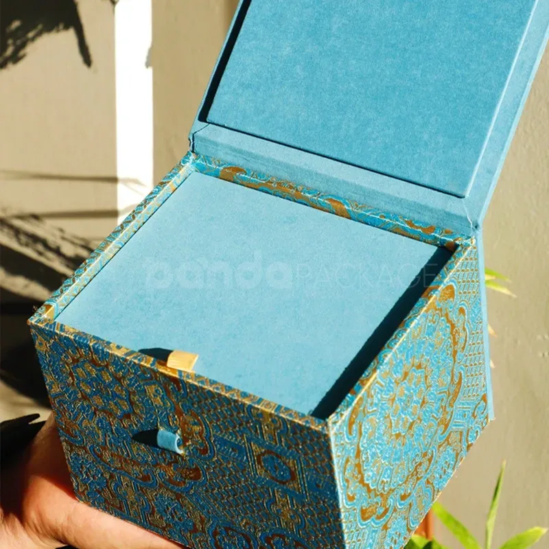 Royal Blue Jewelry Box with Ornamental Gold Foil Embellishment