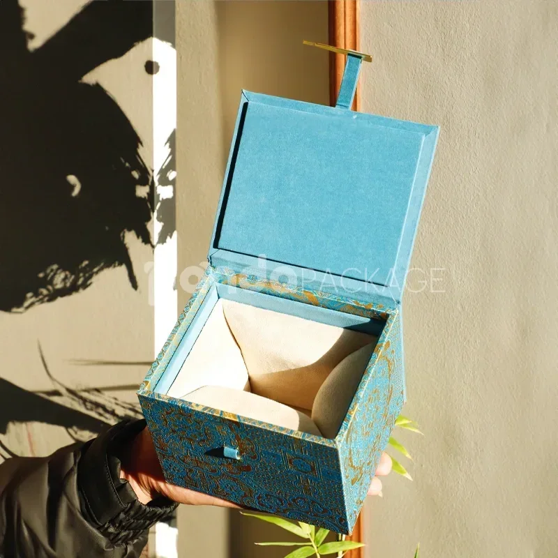 Royal Blue Jewelry Box with Ornamental Gold Foil Embellishment