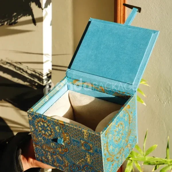Royal Blue Jewelry Box with Ornamental Gold Foil Embellishment