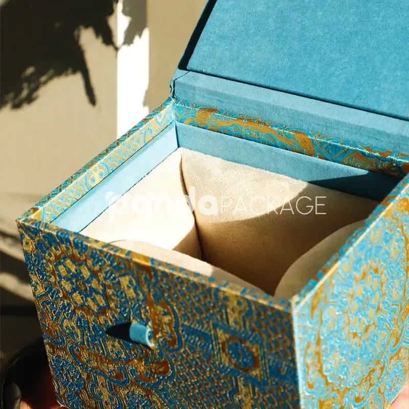 Royal Blue Jewelry Box with Ornamental Gold Foil Embellishment