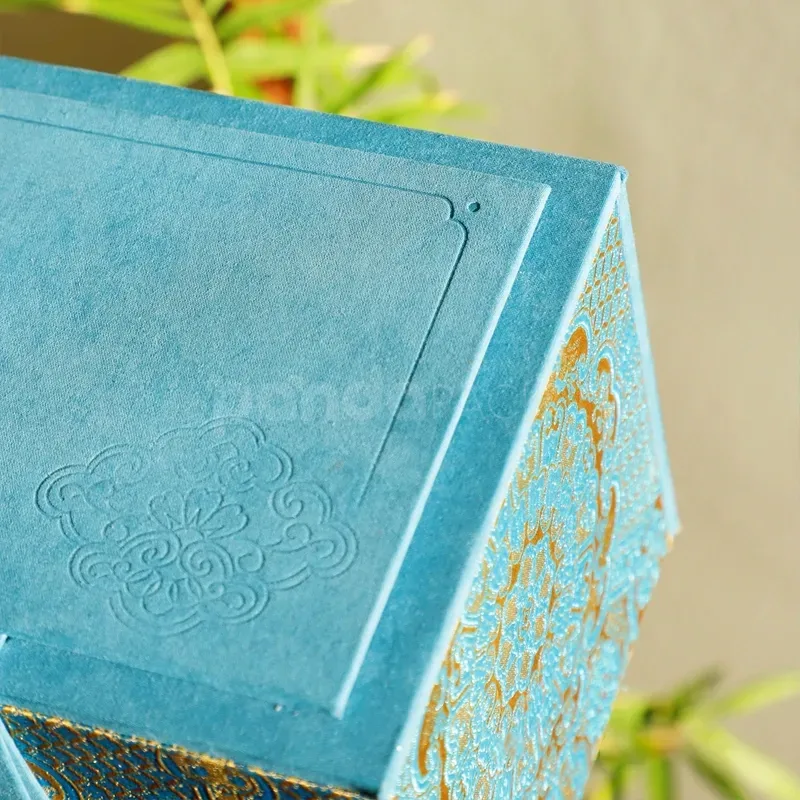 Royal Blue Jewelry Box with Ornamental Gold Foil Embellishment