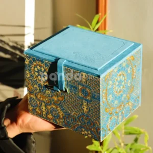 Royal Blue Jewelry Box with Ornamental Gold Foil Embellishment