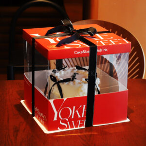 Bold Red & Black Cake Box with Ribbon Handle