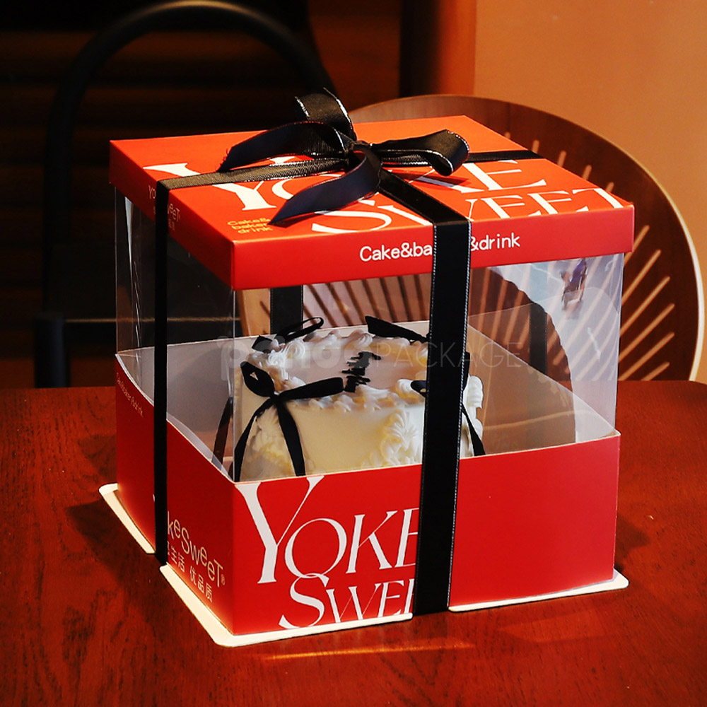 Bold Red & Black Cake Box with Ribbon Handle