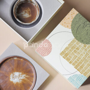 Modern Ceramic Cup Box with Abstract Nature-Inspired Print