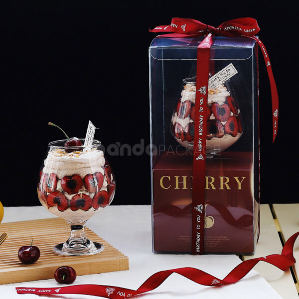 Cherry Red Transparent Cake Box with Elegant Ribbon