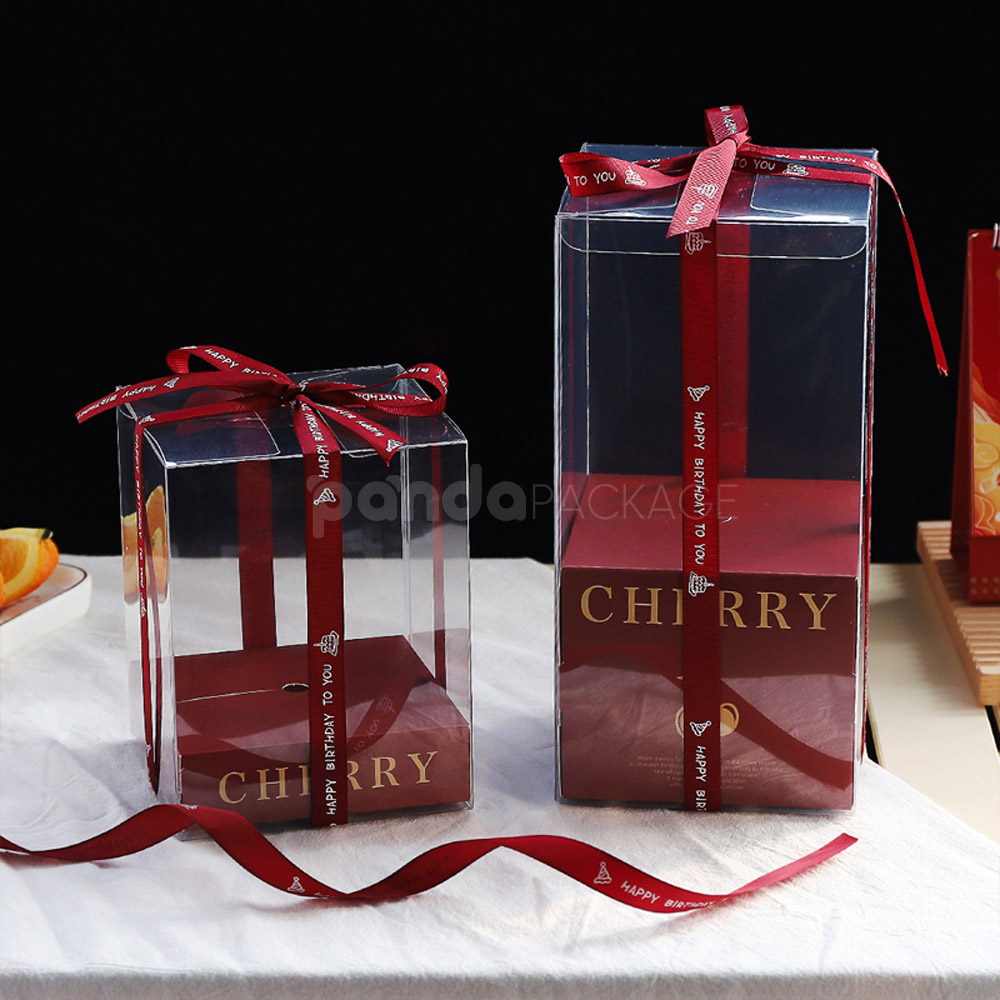 Cherry Red Transparent Cake Box with Elegant Ribbon