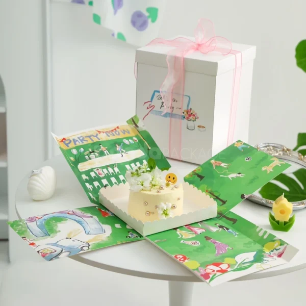 Classic Cream Cake Box with Pink Ribbon Handle