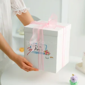 Classic Cream Cake Box with Pink Ribbon Handle