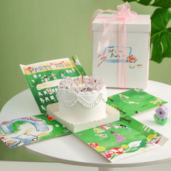 Classic Cream Cake Box with Pink Ribbon Handle