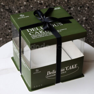 Deluxe Green Cake Box with Clear Window and Ribbon Handle