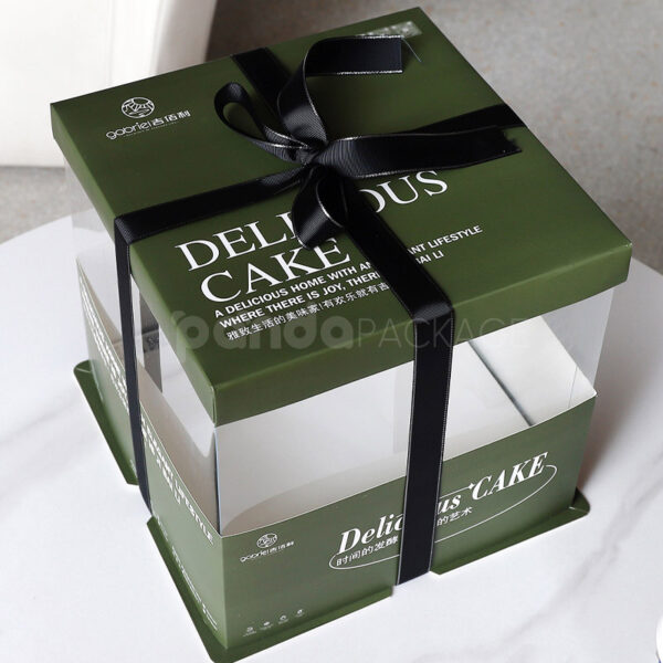 Deluxe Green Cake Box with Clear Window and Ribbon Handle