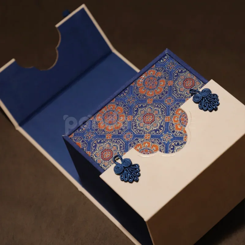 Elegant Drawer Gift Box with Blue and Orange Oriental Motif