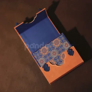 Elegant Drawer Gift Box with Blue and Orange Oriental Motif