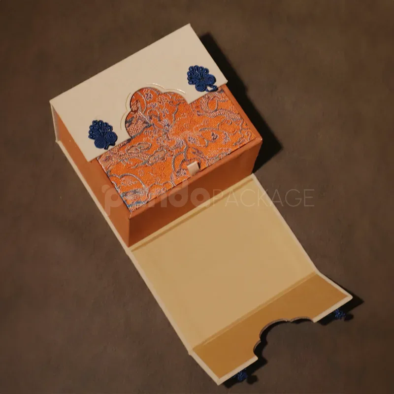 Elegant Drawer Gift Box with Blue and Orange Oriental Motif