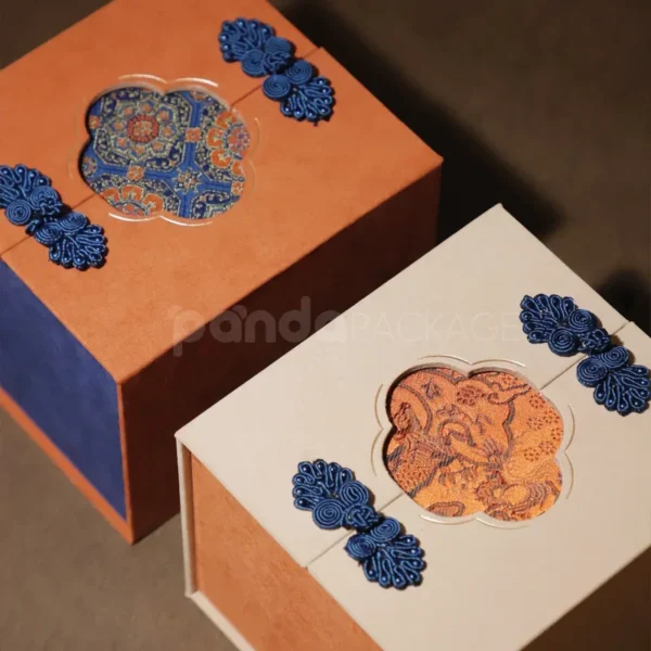 Elegant Drawer Gift Box with Blue and Orange Oriental Motif