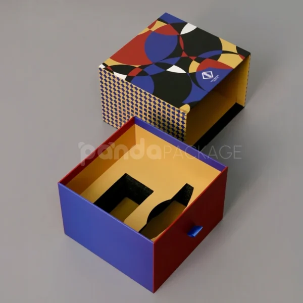 Colorful Drawer-Style Gift Box with Geometric Pattern Lid