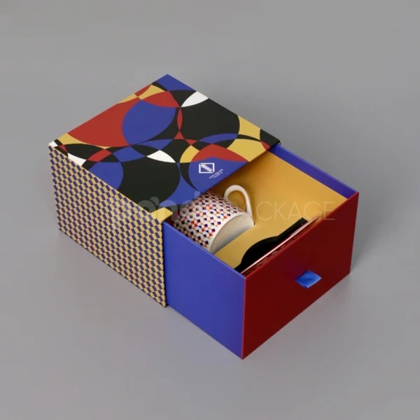 Colorful Drawer-Style Gift Box with Geometric Pattern Lid
