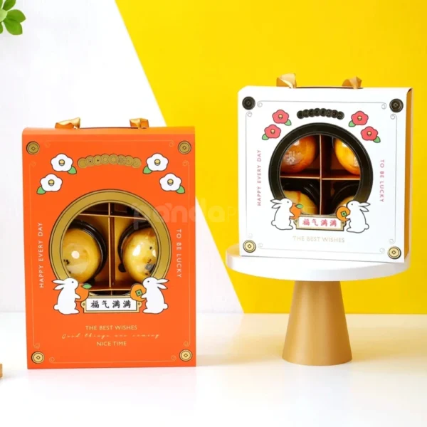 Festive Orange Cartoon-Style Mooncake Gift Box
