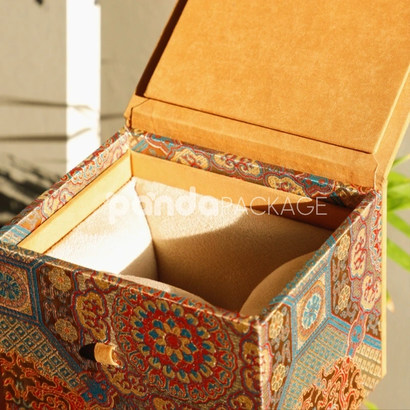 Ethnic Pattern Flip-Top Gift Box with Faux Suede Lid