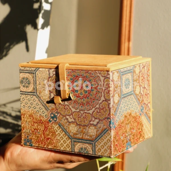 Ethnic Pattern Flip-Top Gift Box with Faux Suede Lid