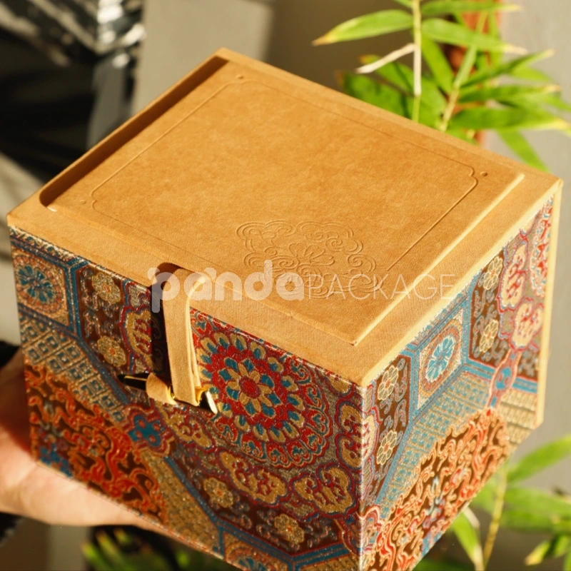 Ethnic Pattern Flip-Top Gift Box with Faux Suede Lid
