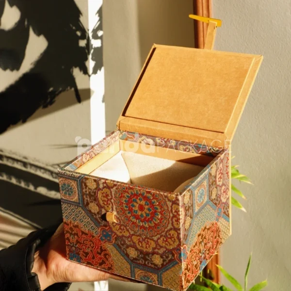 Ethnic Pattern Flip-Top Gift Box with Faux Suede Lid
