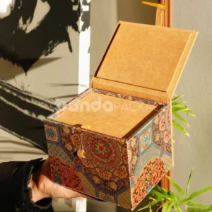 Ethnic Pattern Flip-Top Gift Box with Faux Suede Lid