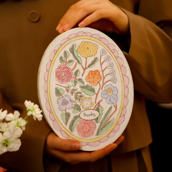Floral Round Tin Box with Handle for Cookies & Gifts