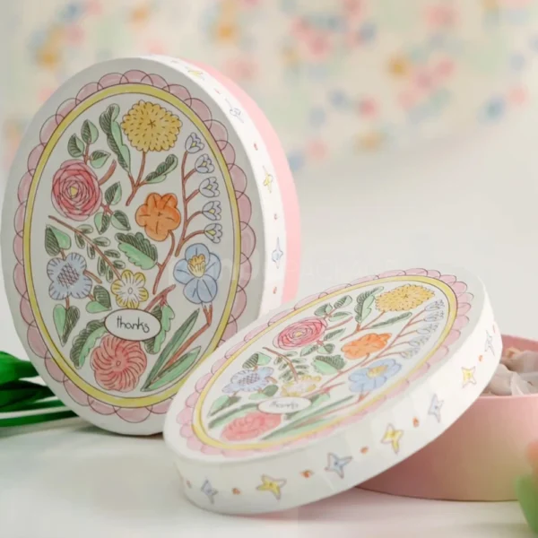 Floral Round Tin Box with Handle for Cookies & Gifts