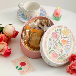 Floral Round Tin Box with Handle for Cookies & Gifts