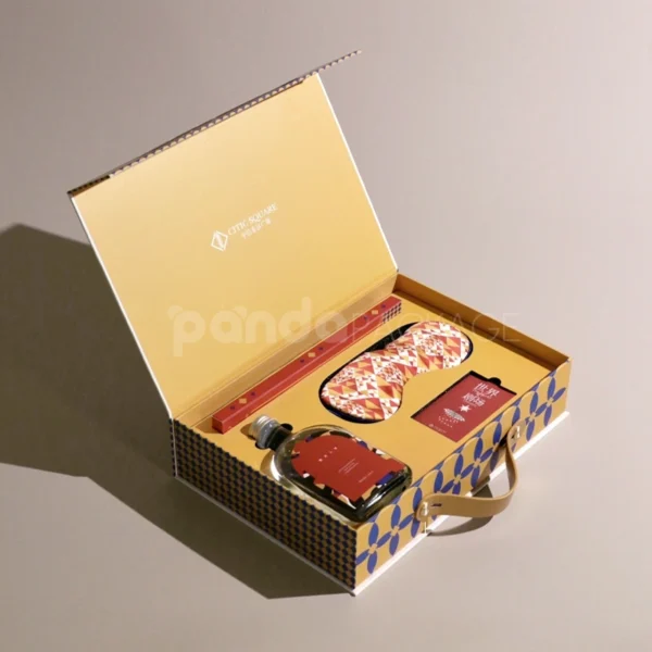 Art-Inspired Yellow Magnetic Gift Box with Handle and Bold Graphic Interior