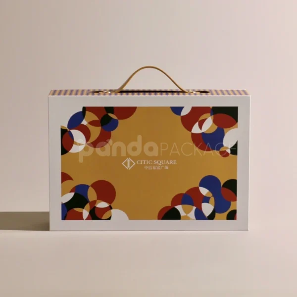 Art-Inspired Yellow Magnetic Gift Box with Handle and Bold Graphic Interior