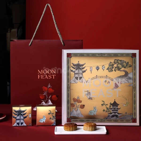 Ink-Painting-Style Mooncake Gift Box in Blue