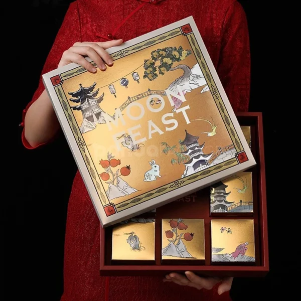 Ink-Painting-Style Mooncake Gift Box in Blue