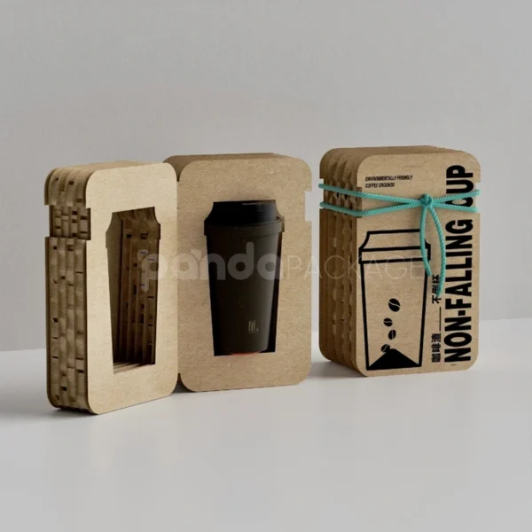 Eco Corrugated Kraft Cup Box with Cut-Out Display and Rope Handle