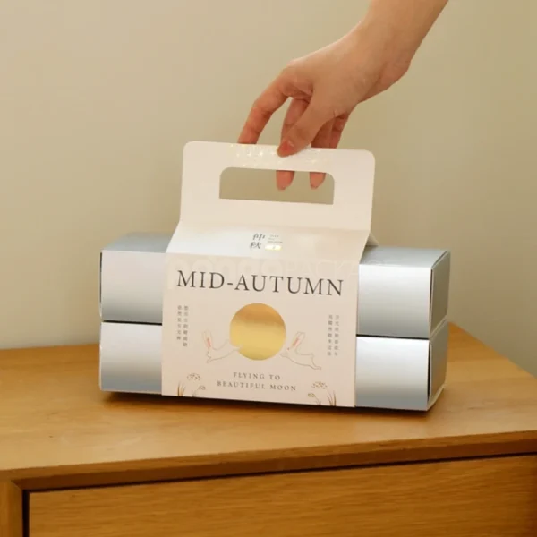 Minimalist Gray and White Mooncake Gift Box with Handle