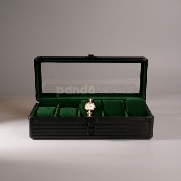 Sleek Black 5-Slot Watch Storage Box with Clear View Lid