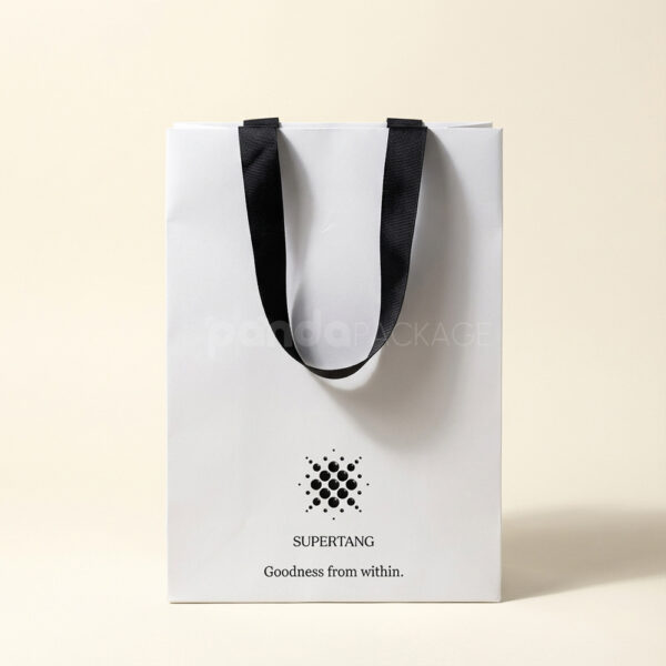 Premium White Shopping Bag with Black Ribbon Handles