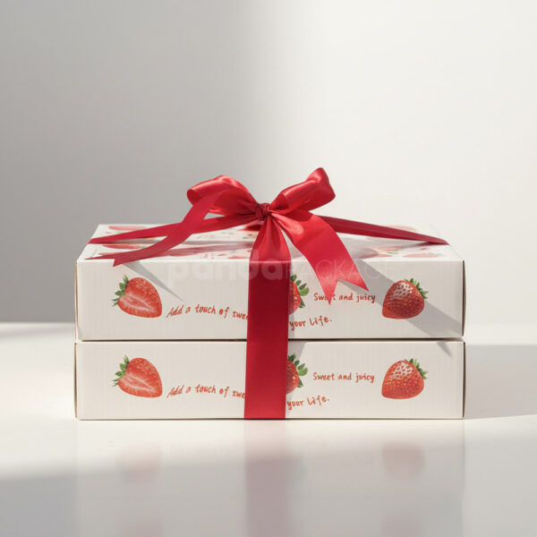 Luxe Strawberry White Ribbon Box