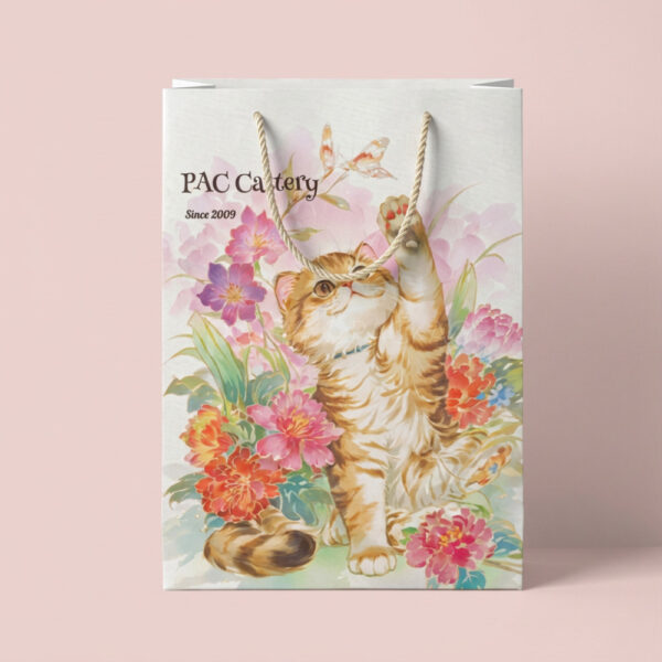 Artistic Cat-Themed Gift Bag with Floral Illustration