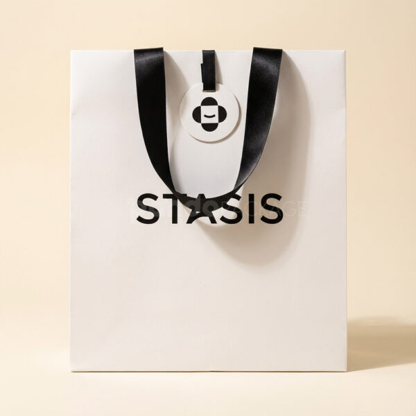 Monochrome Luxury Gift Bag with Logo Tag & Ribbon Handle
