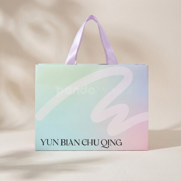 Gradient Matte Tote Bag with Lilac Ribbon Handles