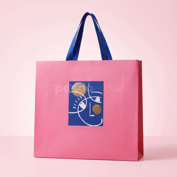 Pink Gift Tote Bag with Blue Ribbon Handles