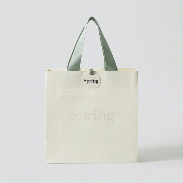 Embossed White Gift Bag with Sage Green Ribbon