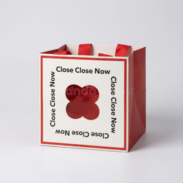 Holiday Gift Bag with Bold Red Accents and Playful Graphic Design